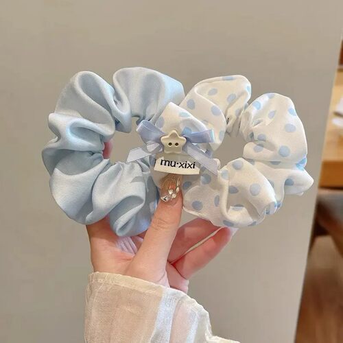 发圈女高级感洋气时尚蓝白波点大肠发圈女扎头发头花发饰头绳发绳
