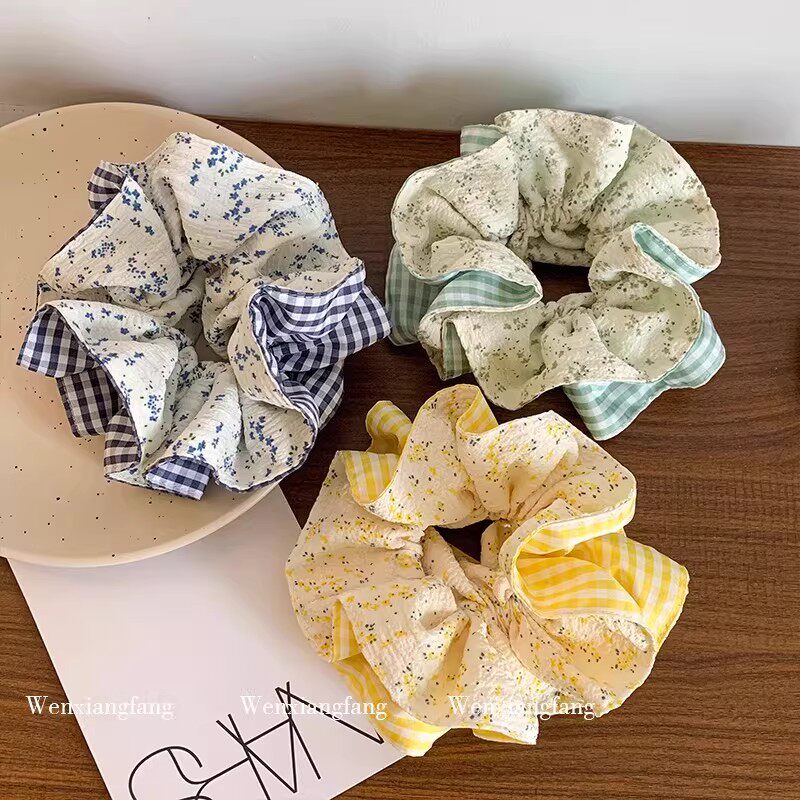 清新碎花格纹撞色高弹力大肠发圈发圈高级感扎头发简约甜美风头饰