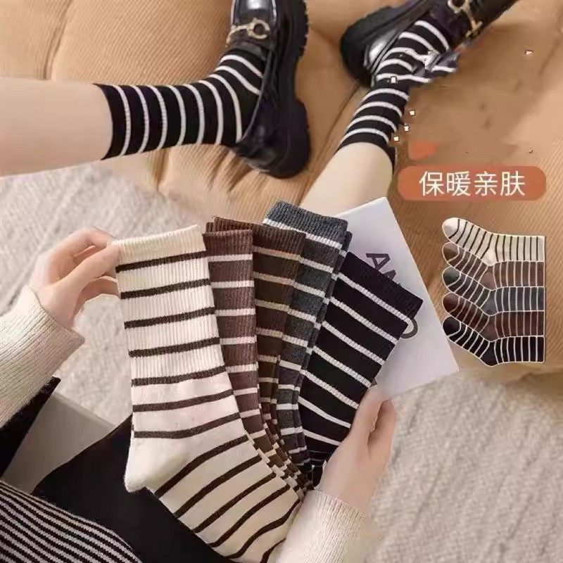 勃肯鞋袜子女春秋款中筒袜潮网红款夏季长筒美拉德复古条纹堆堆袜