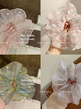 韩系温柔碎花大肠发圈女四季网纱缎面头绳高弹力不伤发甜美丸子头