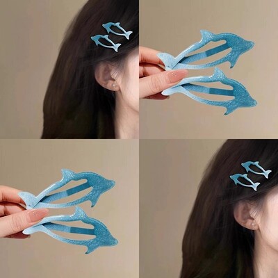 多巴胺蓝色海豚发夹女2026新款前额刘海侧边夹可爱发卡后脑勺发饰