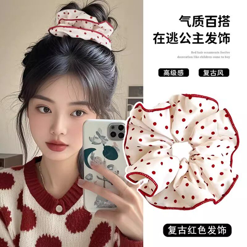 波点格子红色系大肠圈不伤发发绳女孩扎丸子头发圈高弹力头绳发饰图片