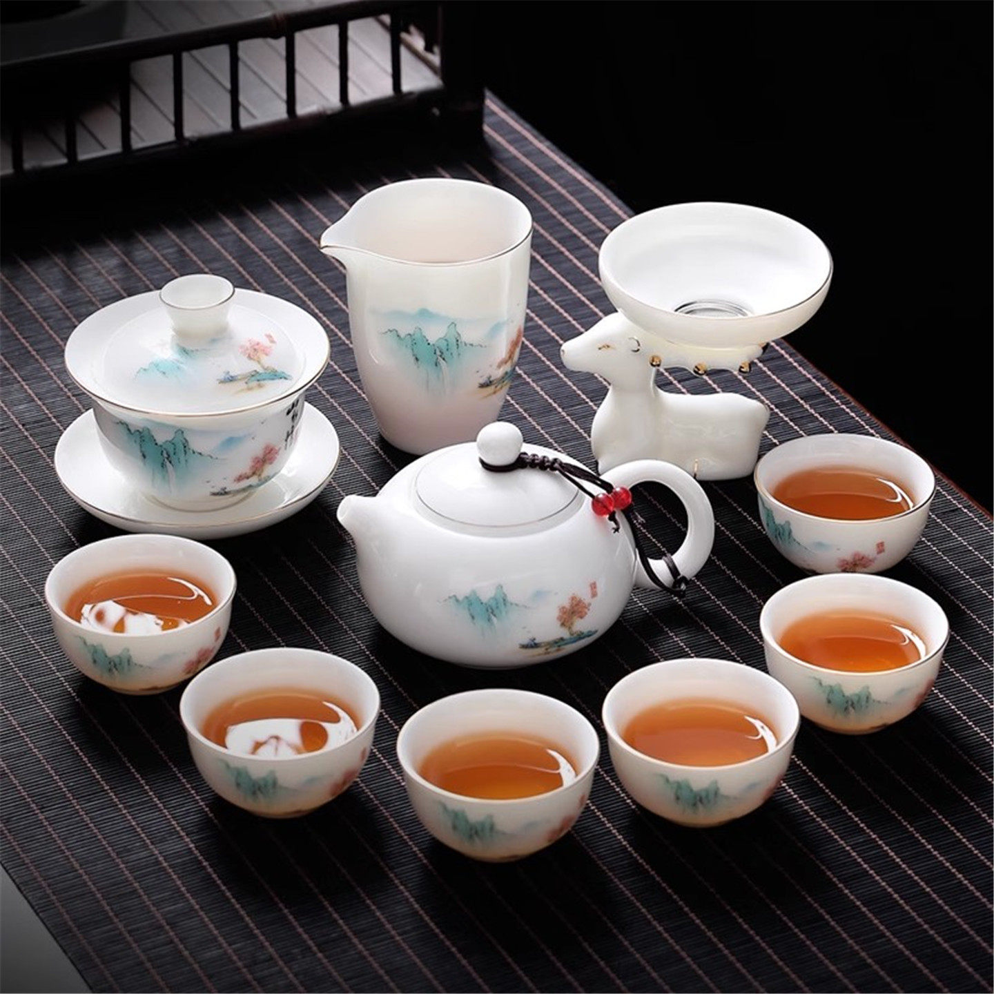 茶具套装羊脂玉茶杯盖碗功夫高档白陶瓷家用轻奢高端喝茶德化茶碗