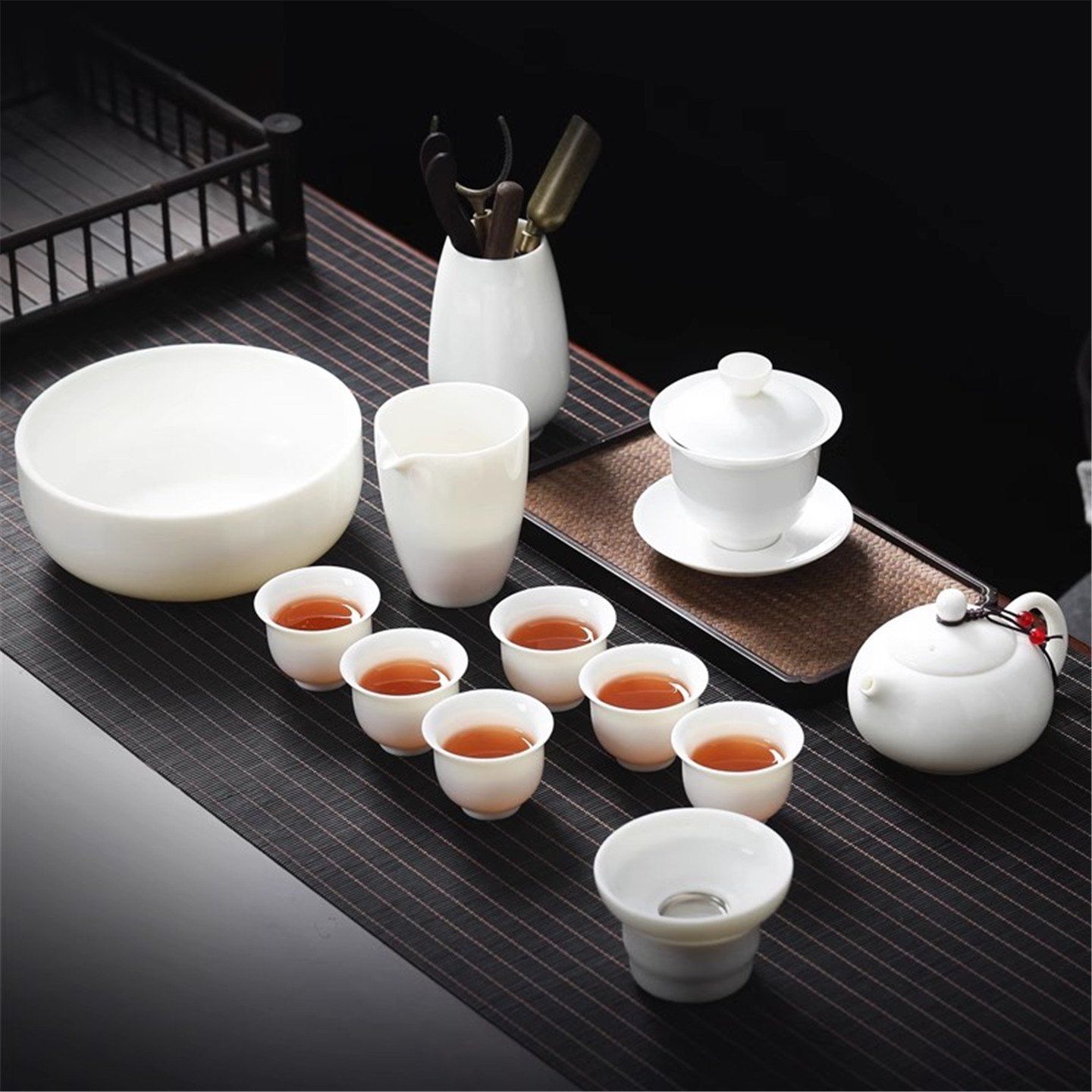茶具套组茶杯功夫纯白色陶瓷盖碗茶壶羊脂玉德化喝茶泡茶高端办公