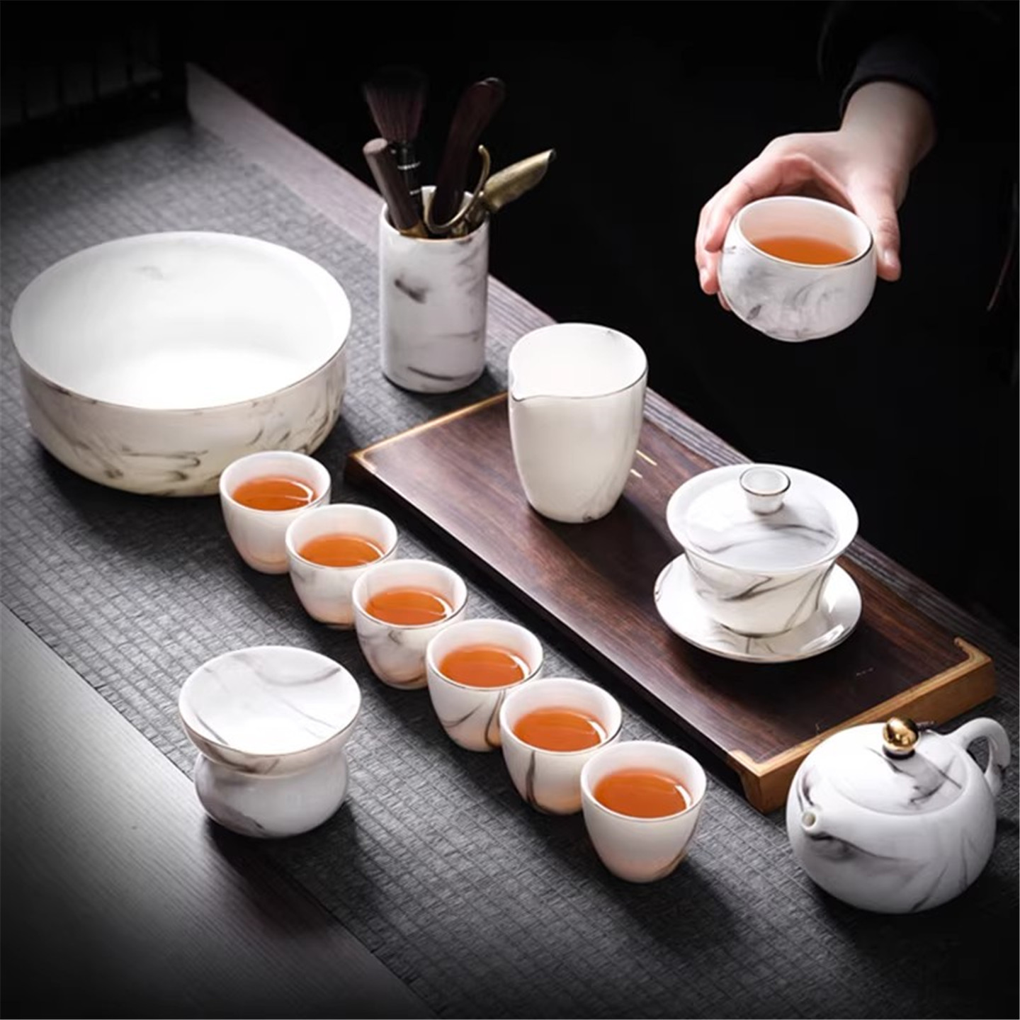 茶杯套装家用茶具功夫高档陶瓷用品大全一套盖碗茶壶高级感简约白