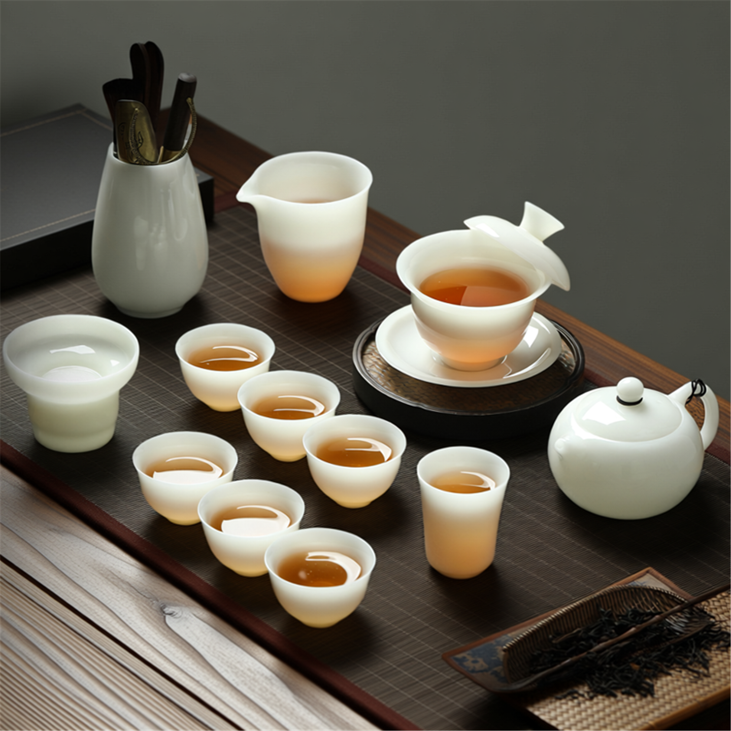 白瓷茶具套装德化璞玉茶杯功夫盖碗茶壶用品大全2026新款冰种璞玉
