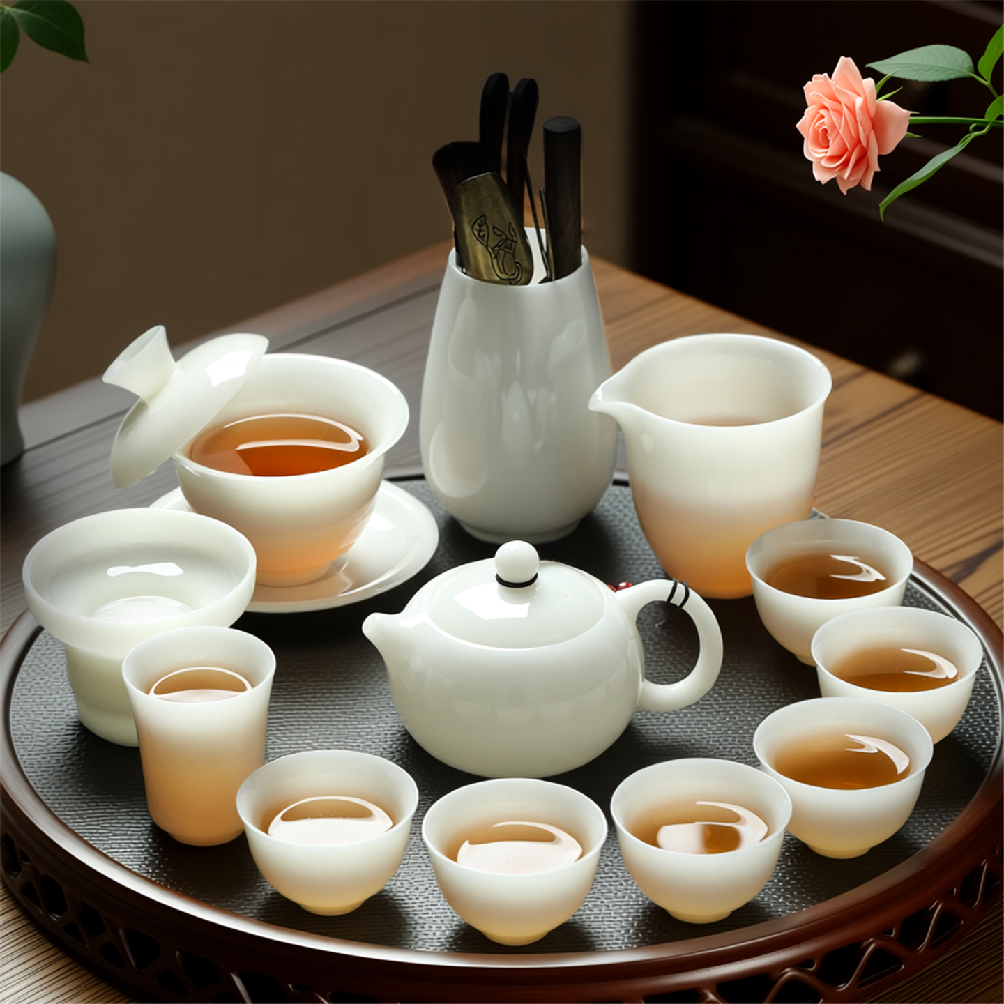 功夫套装陶瓷礼盒羊脂玉白瓷茶杯璞玉茶具轻奢现代高级感白色泡茶