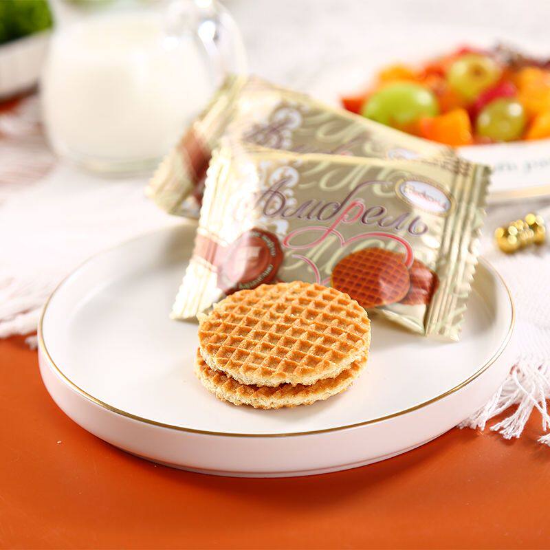 阿孔特俄罗斯拉丝饼干进口食品休闲零食无蜂蜜华夫夹心网红小圆饼