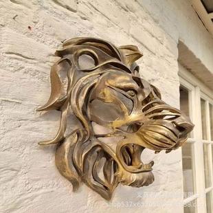 独立站新e款 LionedW059HllMountdArt狮子头挂壁树脂工艺品挂件