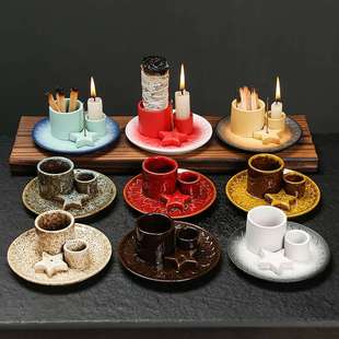 饰鼠尾草圣木盘 北欧风蜡烛杯氛围装 陶瓷香薰烛台香薰炉 简约风格