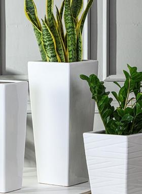 约简台ins白色特大号四方高筒陶瓷盆玫客厅阳鸟虎皮兰IFE瑰包邮