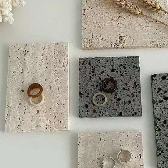 天然洞石拍摄影摆件背景宅寂风大理石材装饰道具首饰展示收纳托盘