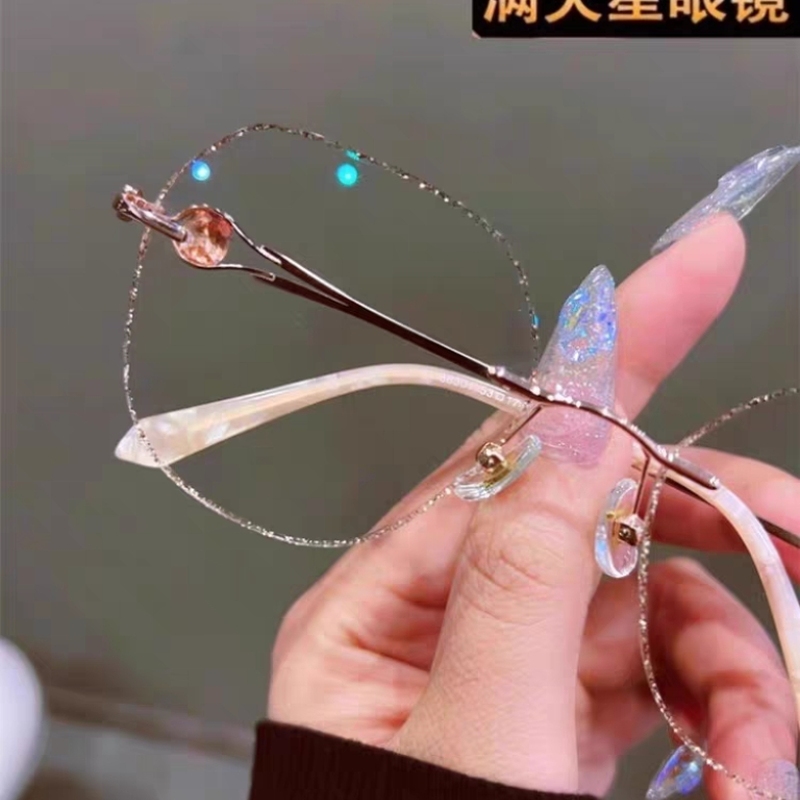 爆款黄宝石璀璨香槟金无框眼镜女近视可配有度数大脸潮