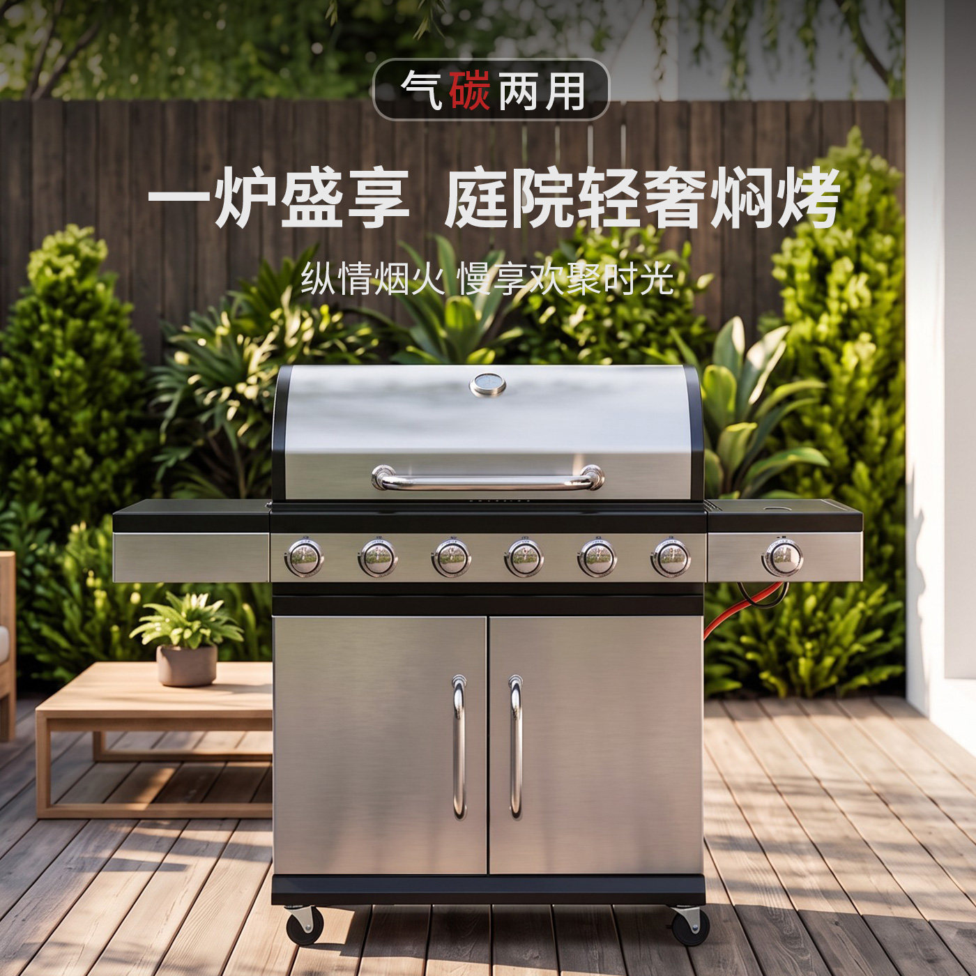 洛摩鼎户外气碳两用大型烧烤炉图片
