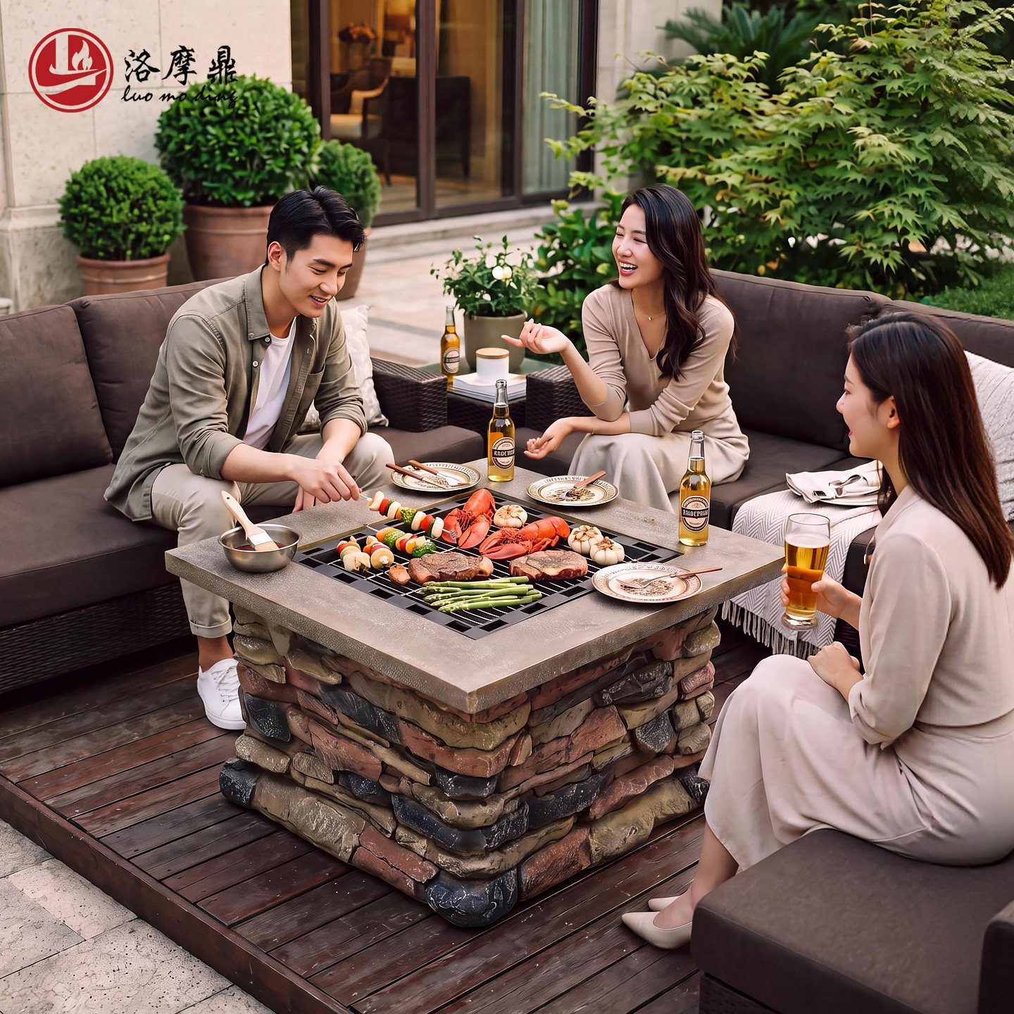 洛摩鼎围炉煮茶户外烧烤炉庭院篝火烤火炉烧烤桌取暖炉烧烤火盆