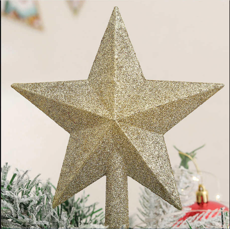 1pc Christmas tree top glitter five pointed star decoration