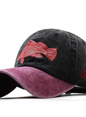 Fish Bone Men's Baseball Cap 男女鱼刺绣鸭舌帽户外遮阳棒球帽