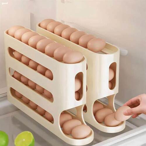 4 Layers Automatic Rolling Egg Holder Rack Fridge Egg Storag