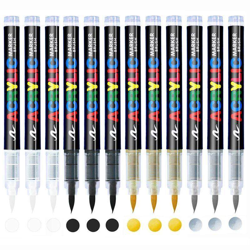 3Pcs Acrylic White Marker Brush Pens White Paint Pens for Ro