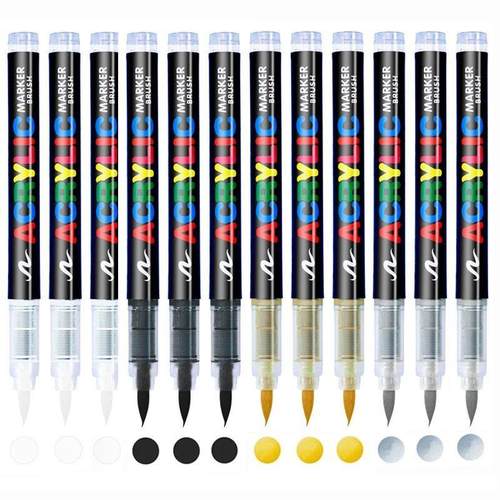 3Pcs Acrylic White Marker Brush Pens White Paint Pens for Ro
