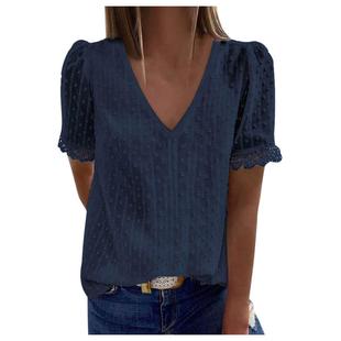 sleeves short solid neck color type sleeve pullover loose