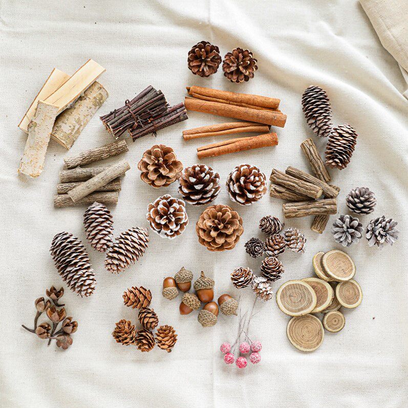 Natural Christmas Craft Kit, with Pine Cones and Wood Slices