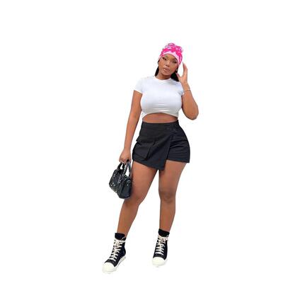 shorts culottes pocket irregular workwear casual zipper