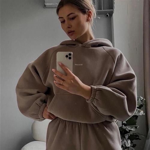 winter zipper solid sweatpants outfits jogging sets warm