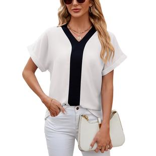 contrast lapel short sleeved Womens with shirt neck