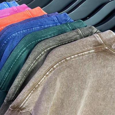 washed solid color for couple unisex cotton loose crew neck