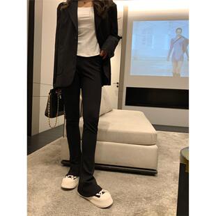 西装 女25新款 阔腿直筒微喇叭裤 长裤 春秋 修身 显瘦天花板黑色马蹄裤