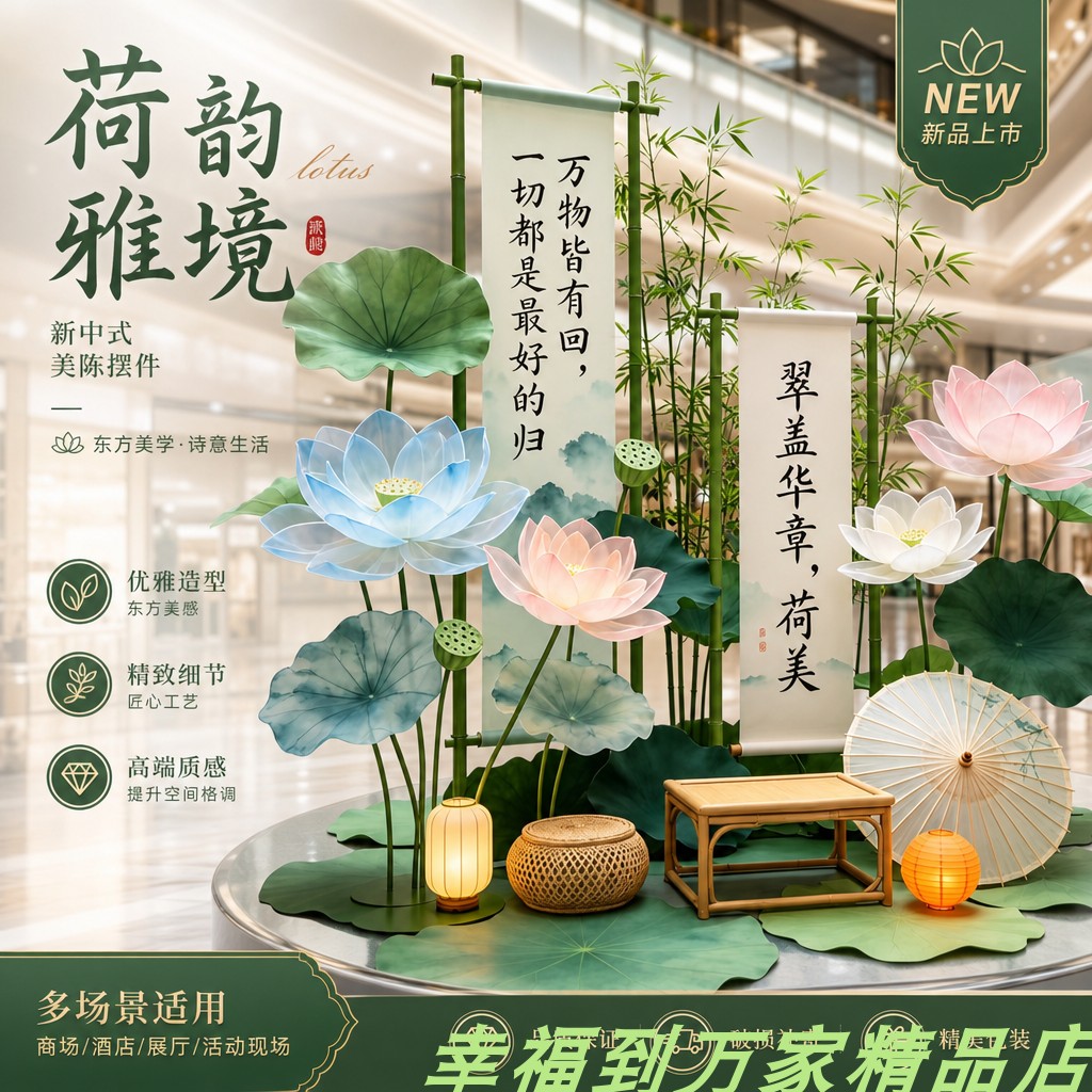 大型仿真荷花荷叶摆件网红打卡