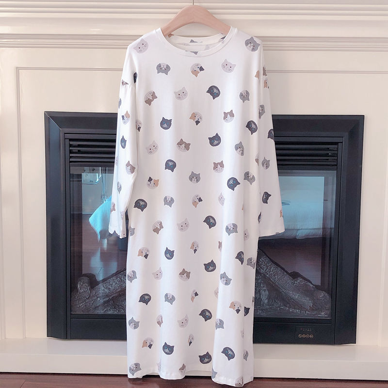 日系可爱猫咪兔子睡裙宽松大码卡通莫代尔棉睡衣少女春秋长袖居家