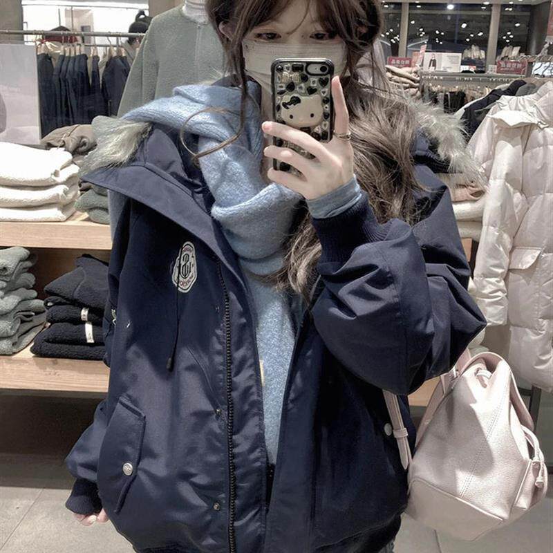 连帽大毛领派克羽绒服保暖外套冬季2025新款韩版短款加厚女小个子