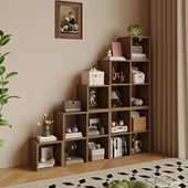 实木格子柜自由组合收纳筐落地置物储物黑胡桃木色靠墙置物架家用