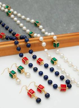 春夏新款毛衣链中古蓝色青金石