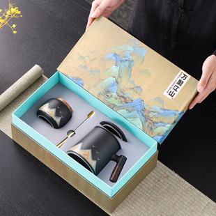 新中式 伴茶具陶瓷 粗陶办公杯手泡茶礼盒德化定制礼陶瓷商务套装