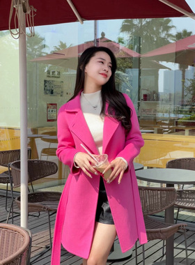 新款韩版2325气质西装领双面羊毛大衣-秀秀