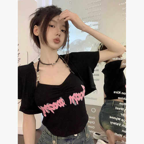短款背心罩衫叠穿两件套女潮ins