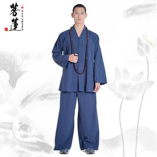 新菩莲夏季僧服短褂套装男女薄款棉麻布盘扣居士和尚衣服修行服僧