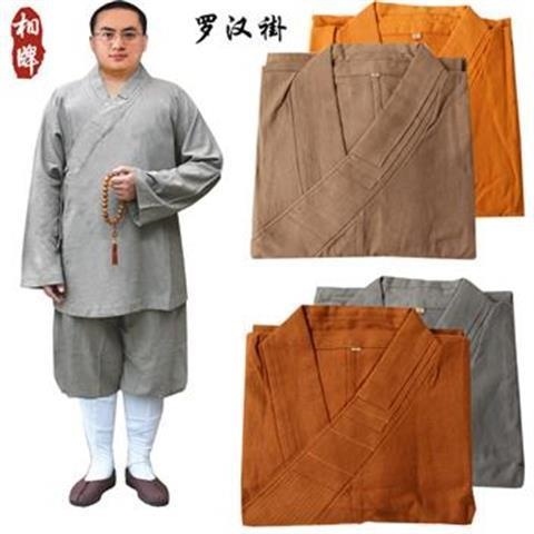 新款正品相牌僧服出家师父衣服春秋款厚料棉麻罗汉褂套装深灰浅灰