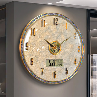 高档贝壳万年历客厅挂钟2026新款高级感钟表挂墙家用静音装饰时钟