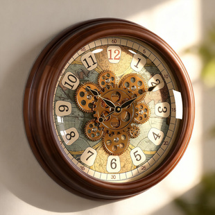 复古齿轮挂钟客厅家用时钟表挂墙装 美式 饰网红中古风 欧式 2025新款
