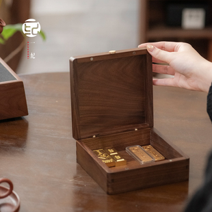 金条收纳盒10克20g黄金专用抗氧化黑胡桃实木盒子放茶室茶道零配