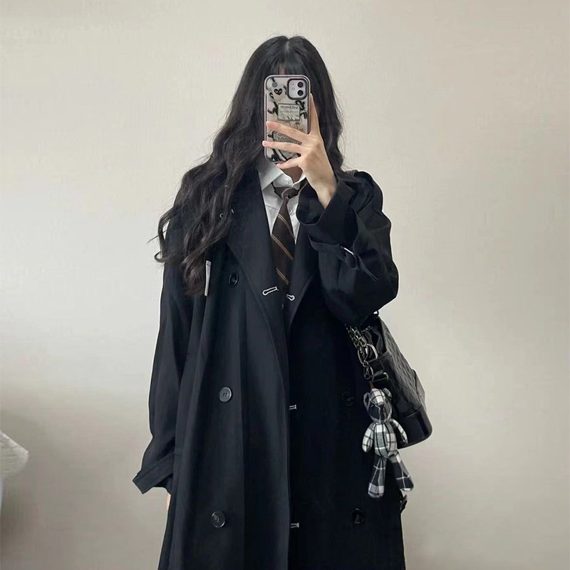 黑色风衣外套女中长版2025春秋新款韩系英伦赫本风穿搭大衣小个子