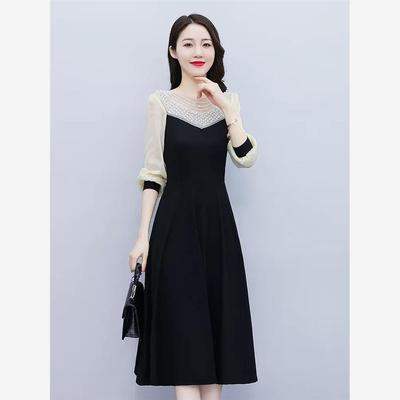 洋气长袖连衣裙2025新款秋季女高级感早秋夏微胖中年妈妈高端裙子