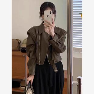 欧货胖mm大码 短款 pu小皮衣外套女春秋2025新款 机车皮夹克 女装