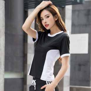 运动跑步衣服女秋冬时尚 女 速干宽松休闲健身专业瑜伽上衣短袖