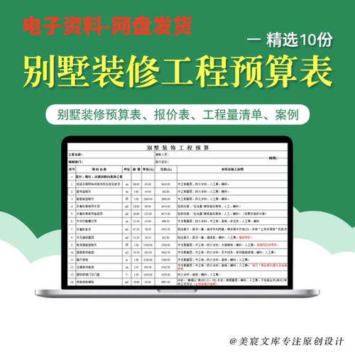 别墅室内装修工程施工预算表报价表计划工程量清单Excel表格模板