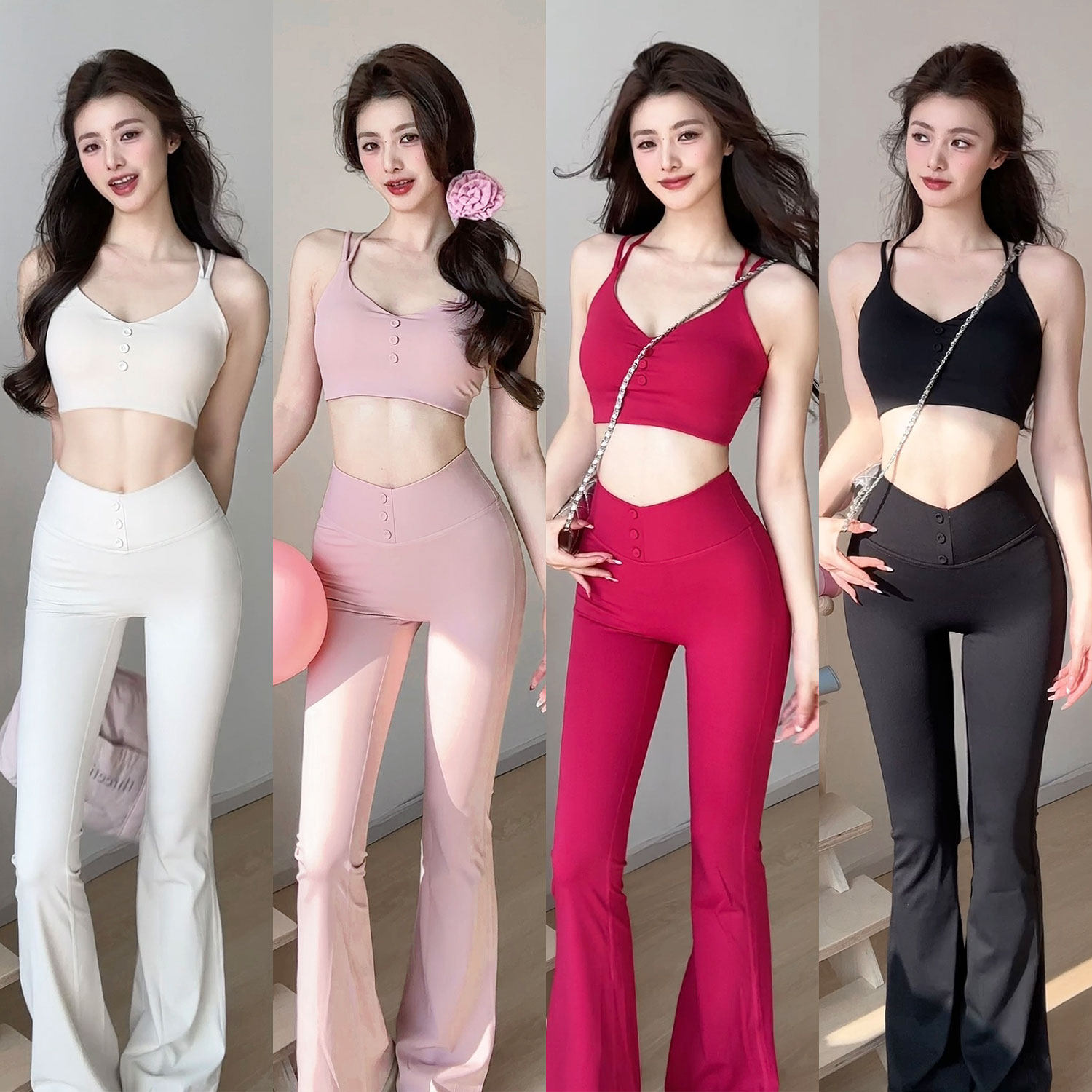 gogoyoga高级感普拉提套装女运动健身背心裸感弹力显瘦微喇瑜伽裤